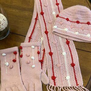 Pink Crochet Winter Set – Hat, Scarf & Gloves